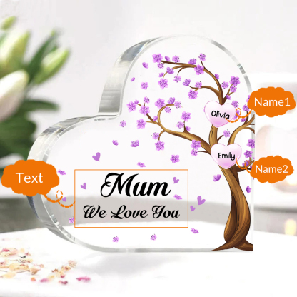 2 Names - Personalised Acrylic Heart Keepsake Custom Text Purple Flowers Tree Ornaments Gifts for Grandma/Mother-Jessemade AU