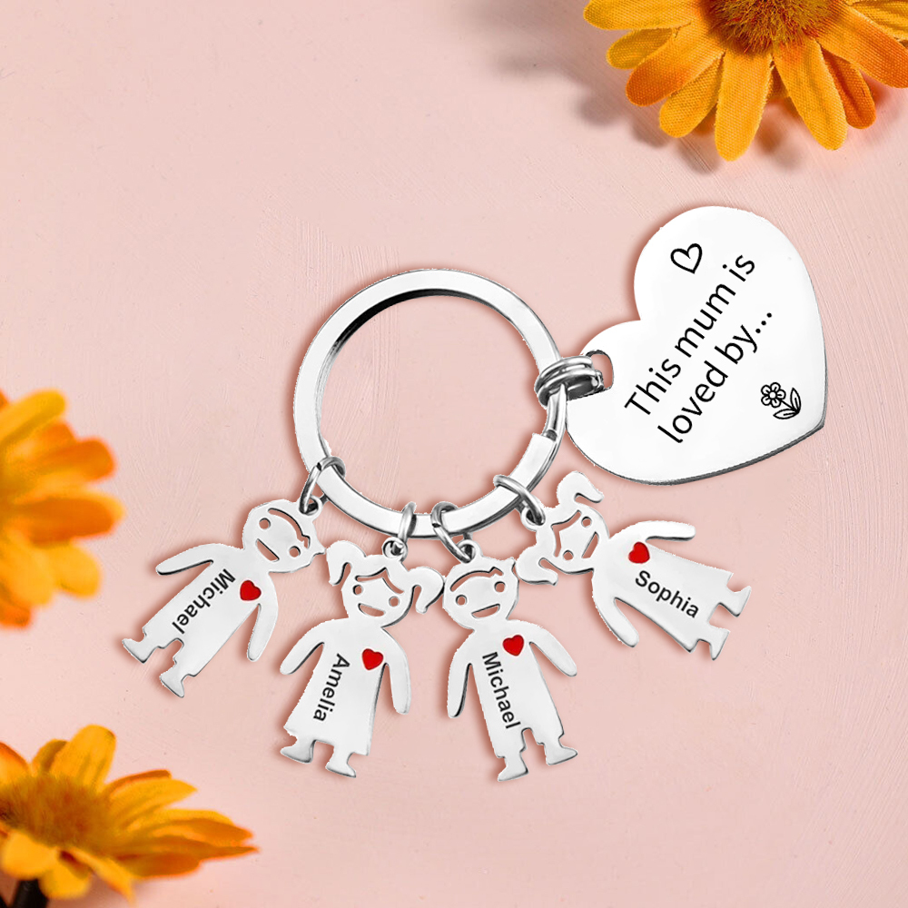 4 Names - Personalised Keychain with Kid Charm Engraved Names Keychain Mother's Day Gift for Mum-Jessemade AU