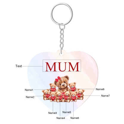 8 Names - Personalised Acrylic Keychain Custom 1 Text Teddy Bears Family Hanging Ornaments Gift for Mum/Grandma-Jessemade AU