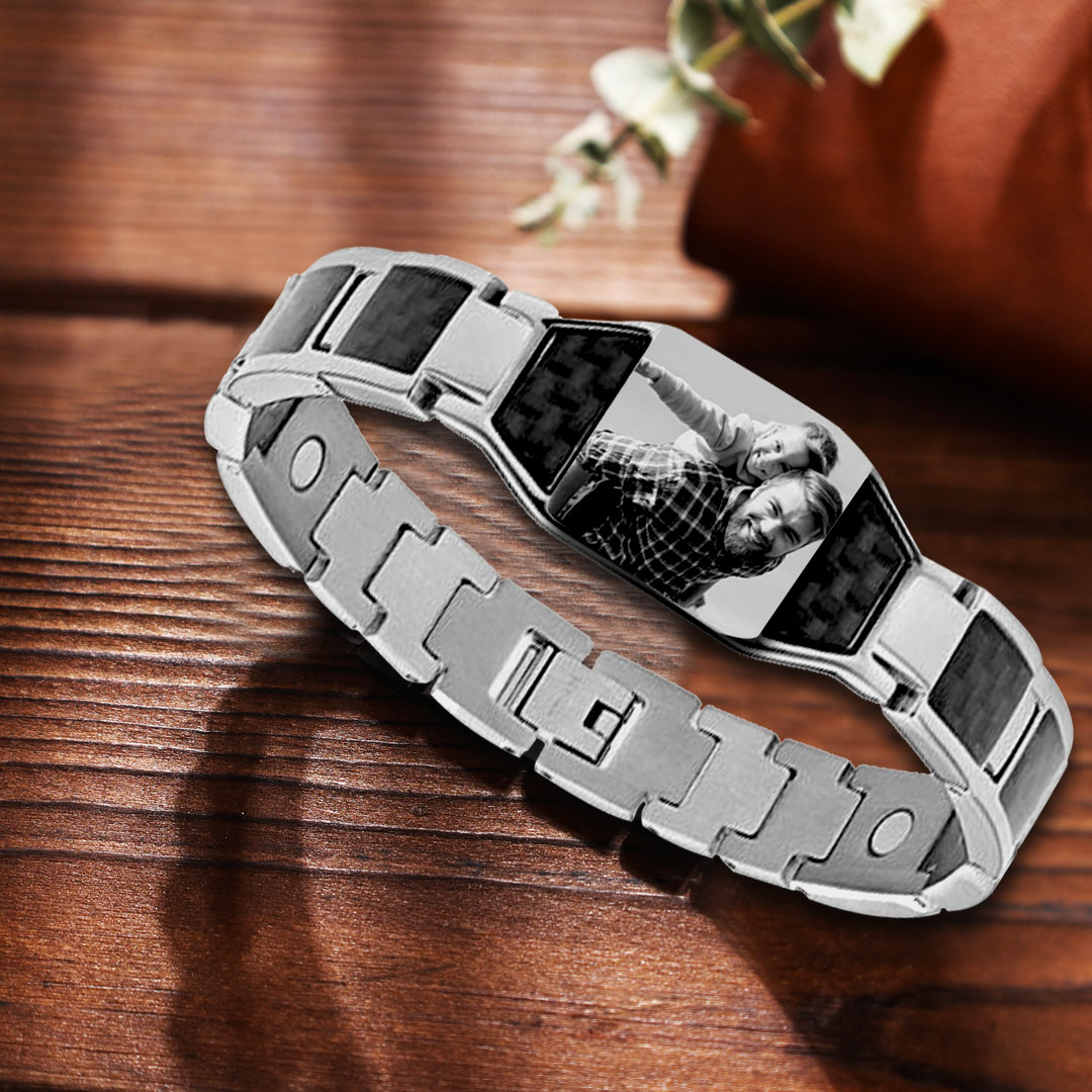 Personalised Bracelet Custom Photo ID Bar Men's Bracelet Bangle Gifts For Him-Jessemade AU