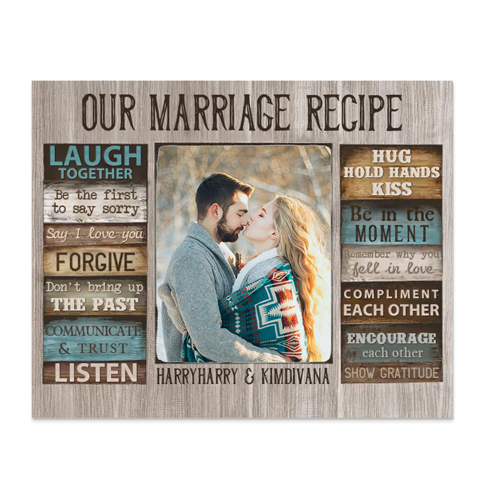 "Our Marriage Recipe" Wooden Plaque Custom Text & Photo Art Decorations Picture Board Ornaments Couple Gifts-Jessemade AU