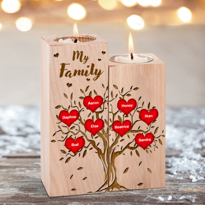 Family Tree Candle Holder Customised 1-10 Names & Text Wooden Candlesticks Personalised Gifts for Family-Jessemade AU