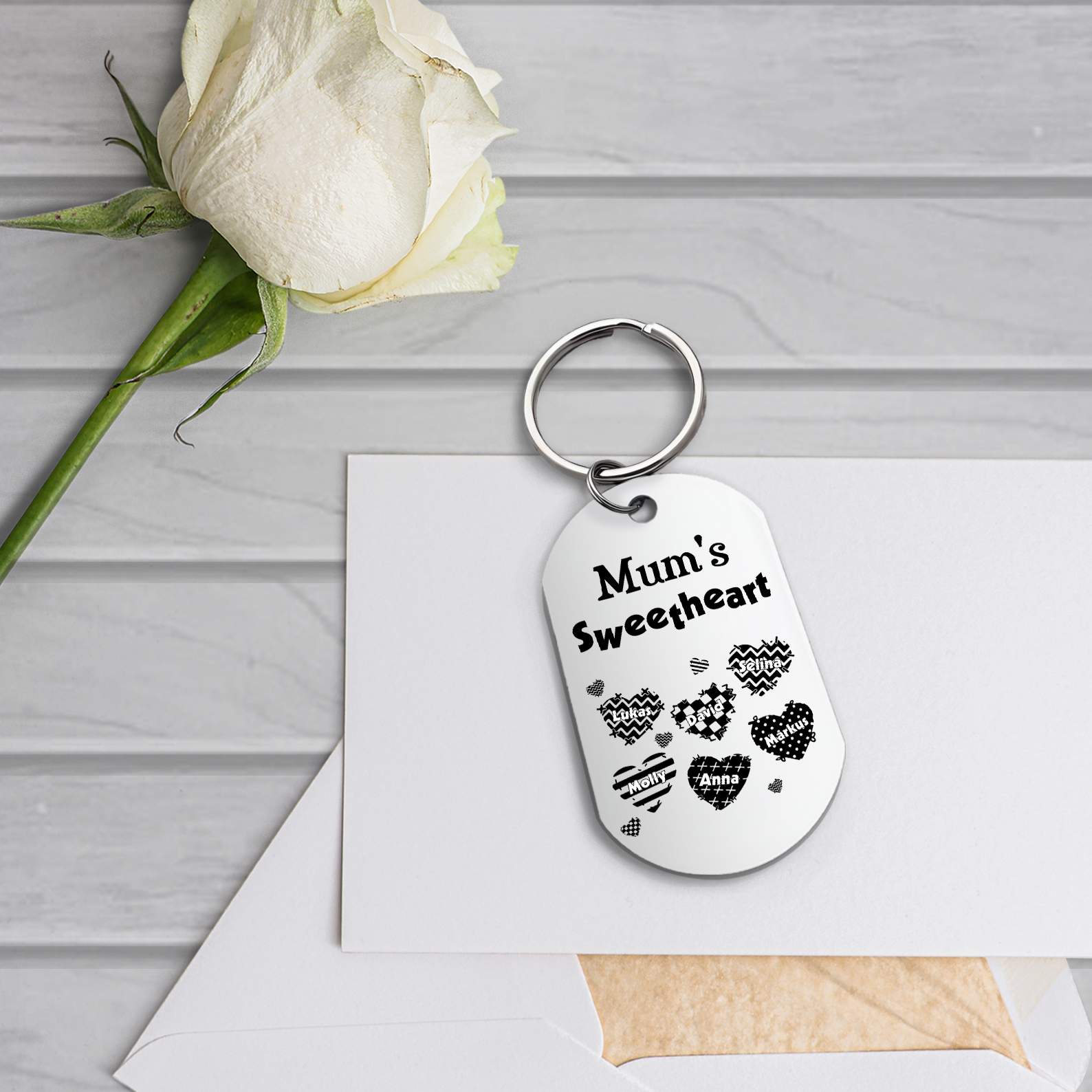 Personalised 6 Names Keychain Hearts Family Keychain Mother's Day Gift - Mum's Sweetheart-Jessemade AU