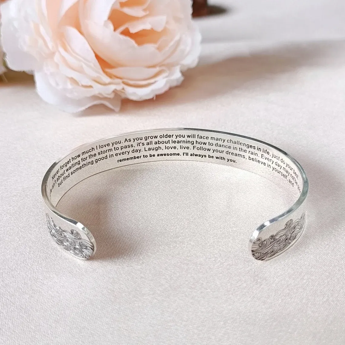 To My Daughter Cuff Bracelet "I Will Always Be With You"-Jessemade AU