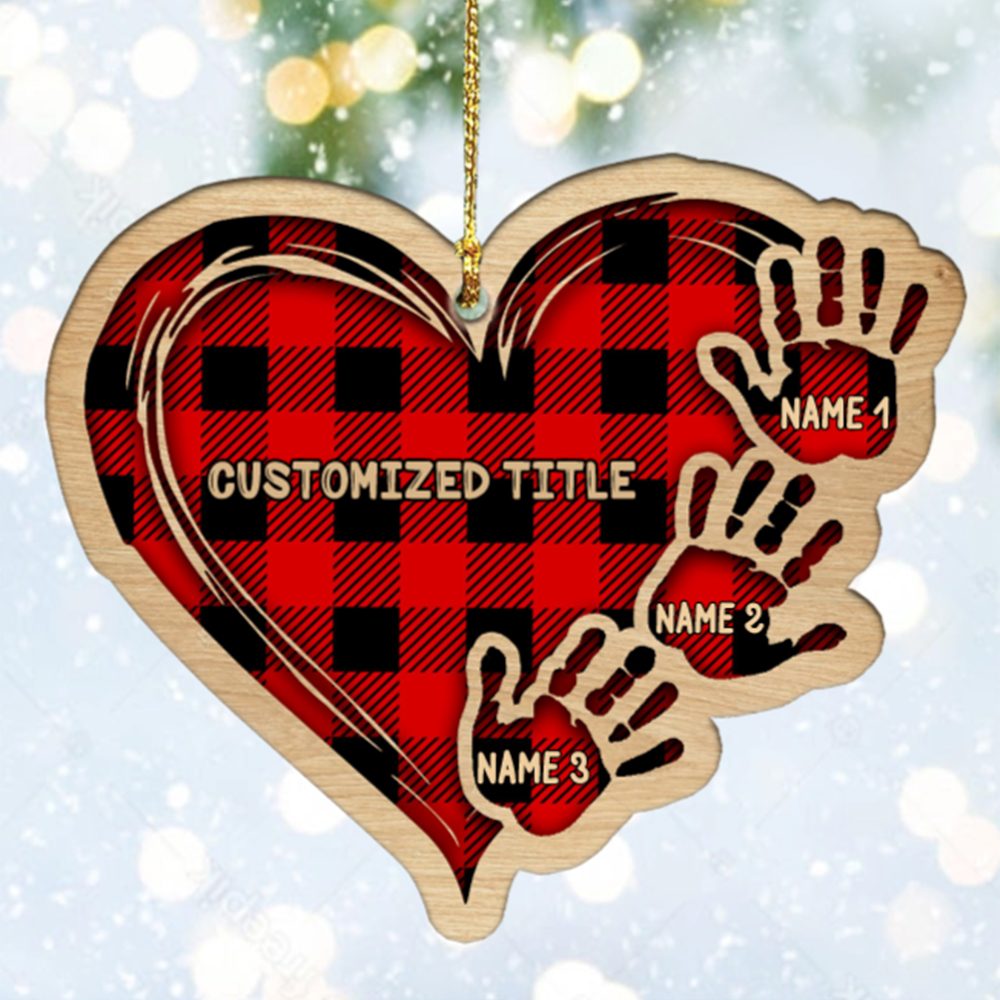 Grandma Mom Heart Hand Print Wood Ornament Custom 3 Names for Family-Jessemade AU