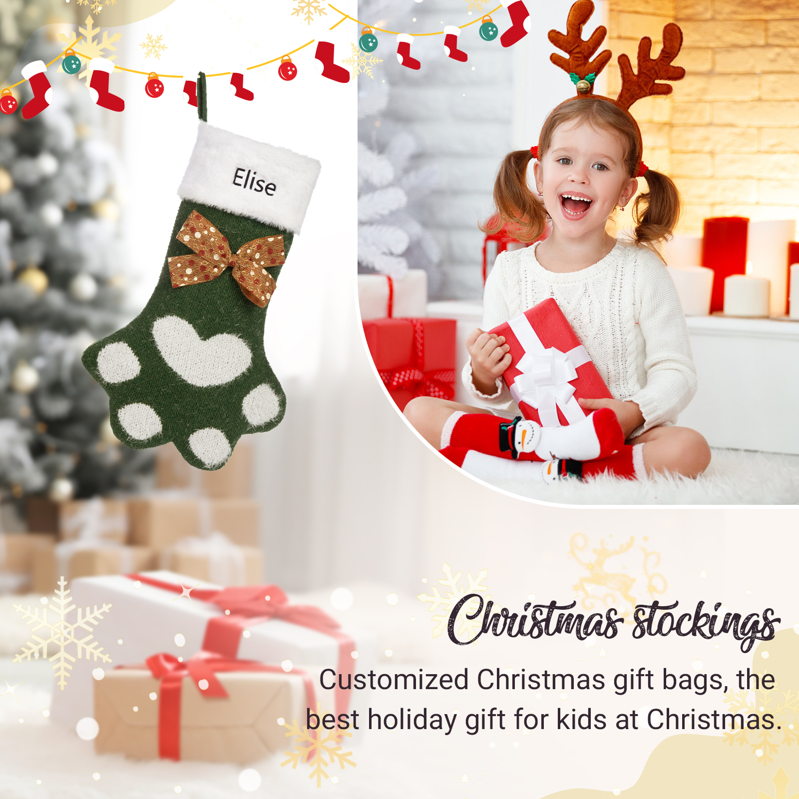 Personalised Christmas Stockings Gift Bag Customised 1 Name Christmas Sock Ornament Gift for Family Friends-Jessemade AU