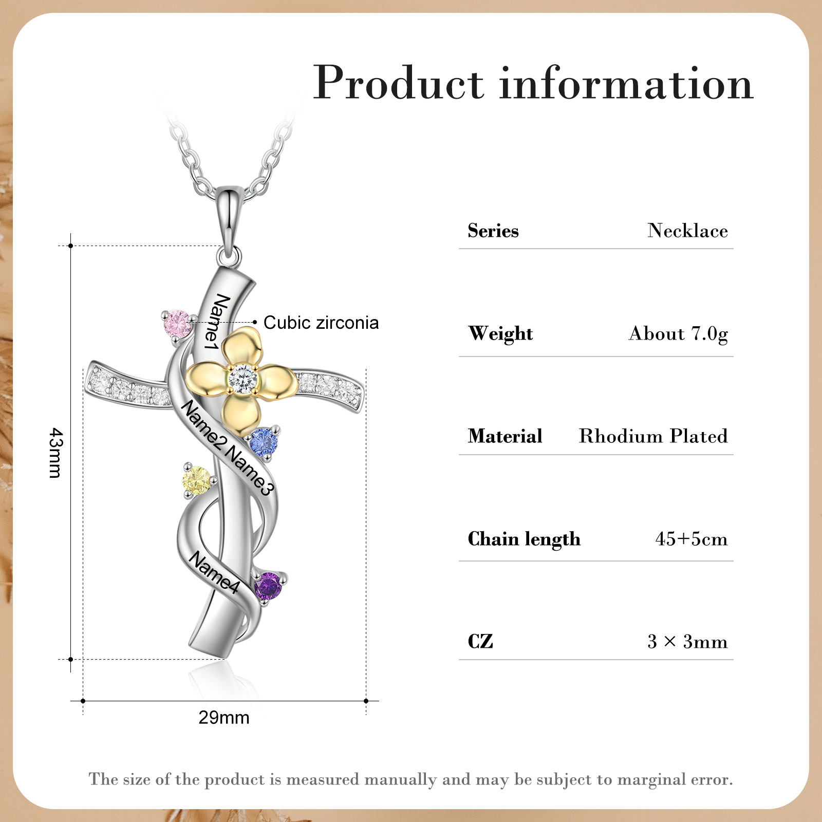 Personalised Faith Cross Necklace With Names Custom 4 Birthstones Flower Necklace Gifts for Women-Jessemade AU