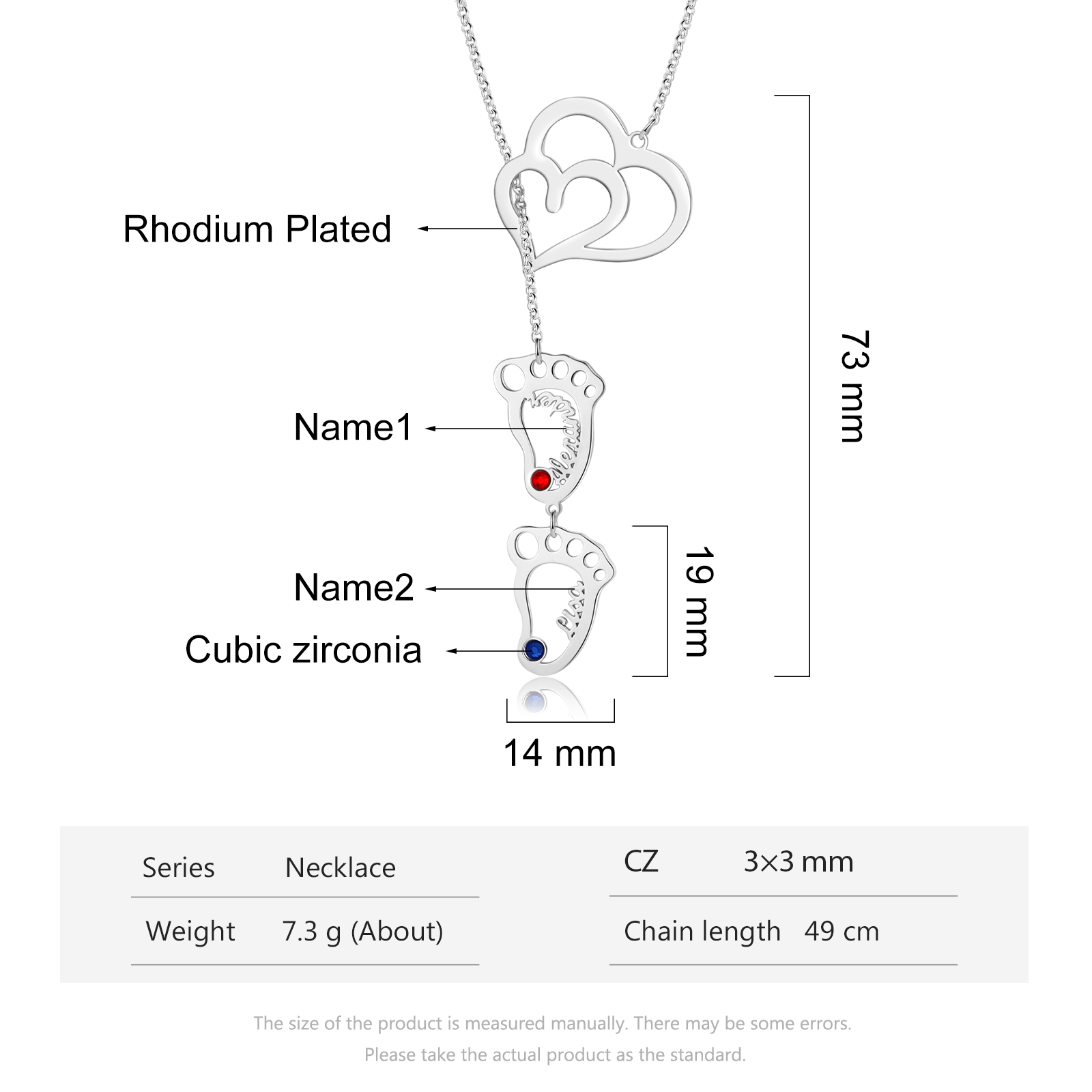 Personalised Baby Foot Necklace With Birthstones Custom 2 Names Necklace Gift For Mother-Jessemade AU