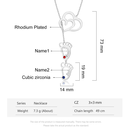 Personalised Baby Foot Necklace With Birthstones Custom 2 Names Necklace Gift For Mother-Jessemade AU