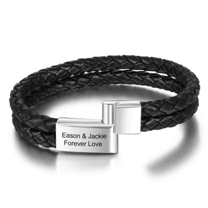 Men's Bracelets Engraved Bracelet for Men  Black Leather Gift For Dad-Jessemade AU