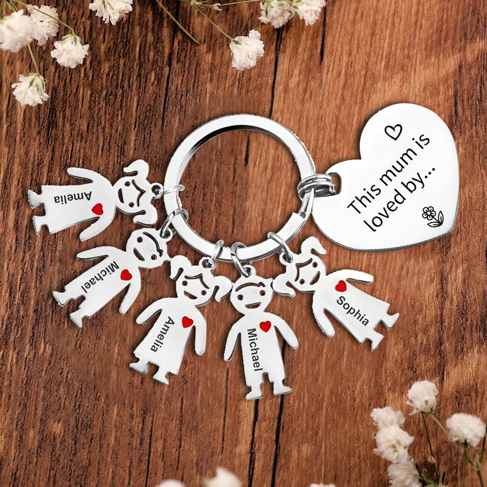 To Mum - 5 Names Personalised Keychain with Kid Charm Engraved Names Keychain Mother's Day Gift for Mum | JesseMade