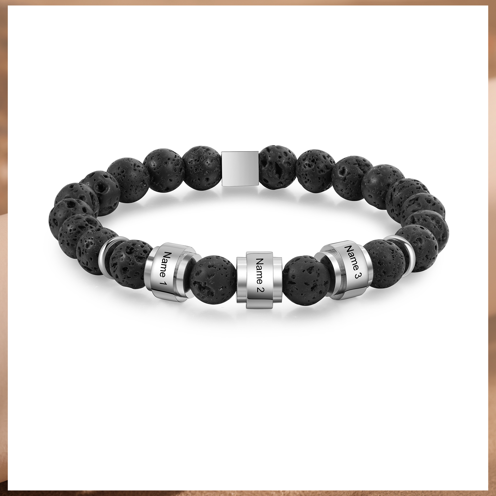 Personalised Lava Rock Beaded Bracelet Men Bracelet Custom 3 Names Gift for Father-Jessemade AU
