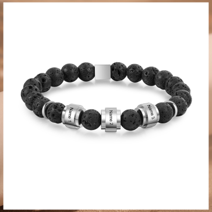 Personalised Lava Rock Beaded Bracelet Men Bracelet Custom 3 Names Gift for Father-Jessemade AU