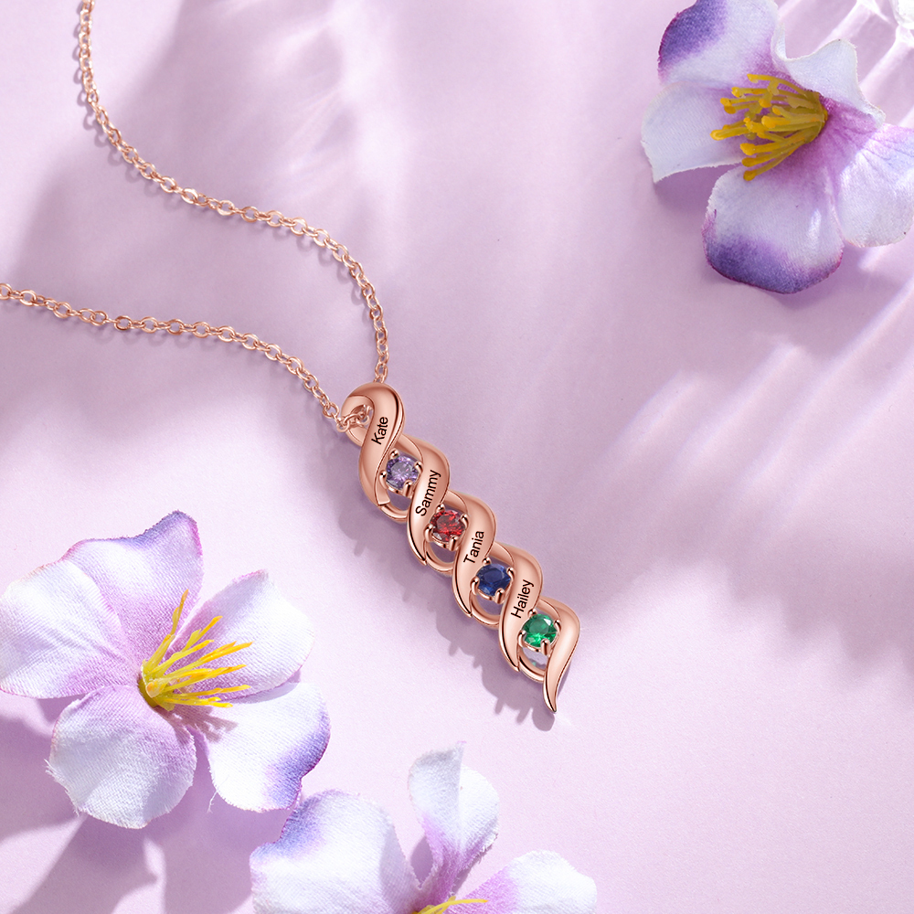 Personalised Necklace Cascading Pendant with 4 Birthstones Engraving 4 Names Gifts for Her-Jessemade AU