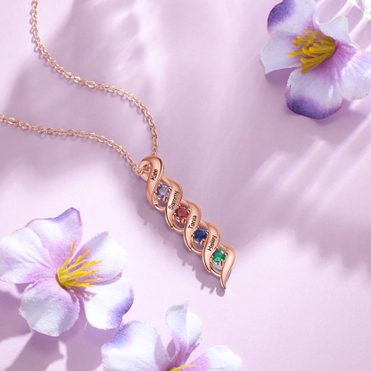 Personalised Necklace Cascading Pendant with 4 Birthstones Engraving 4 Names Gifts for Her-Jessemade AU