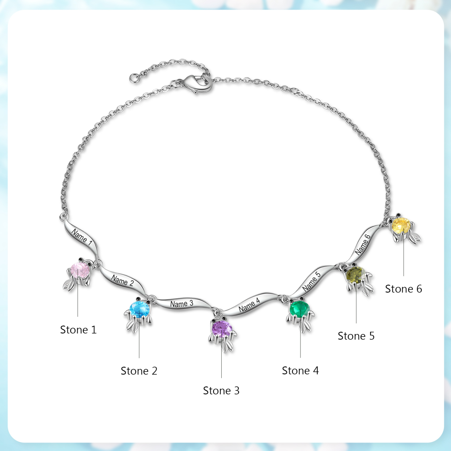 6 Names - Personalised Women's Anklet Customised Birthstones & Names Anklet Fish Anklet Birthday Gift for Her-Jessemade AU