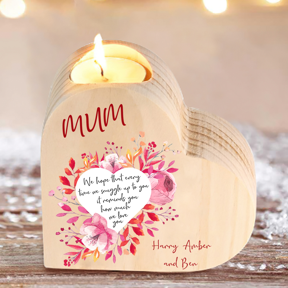 To My Mum Personalised Name Heart Candle Holder Wooden Candlestick "it reminds you how much we love you"-Jessemade AU