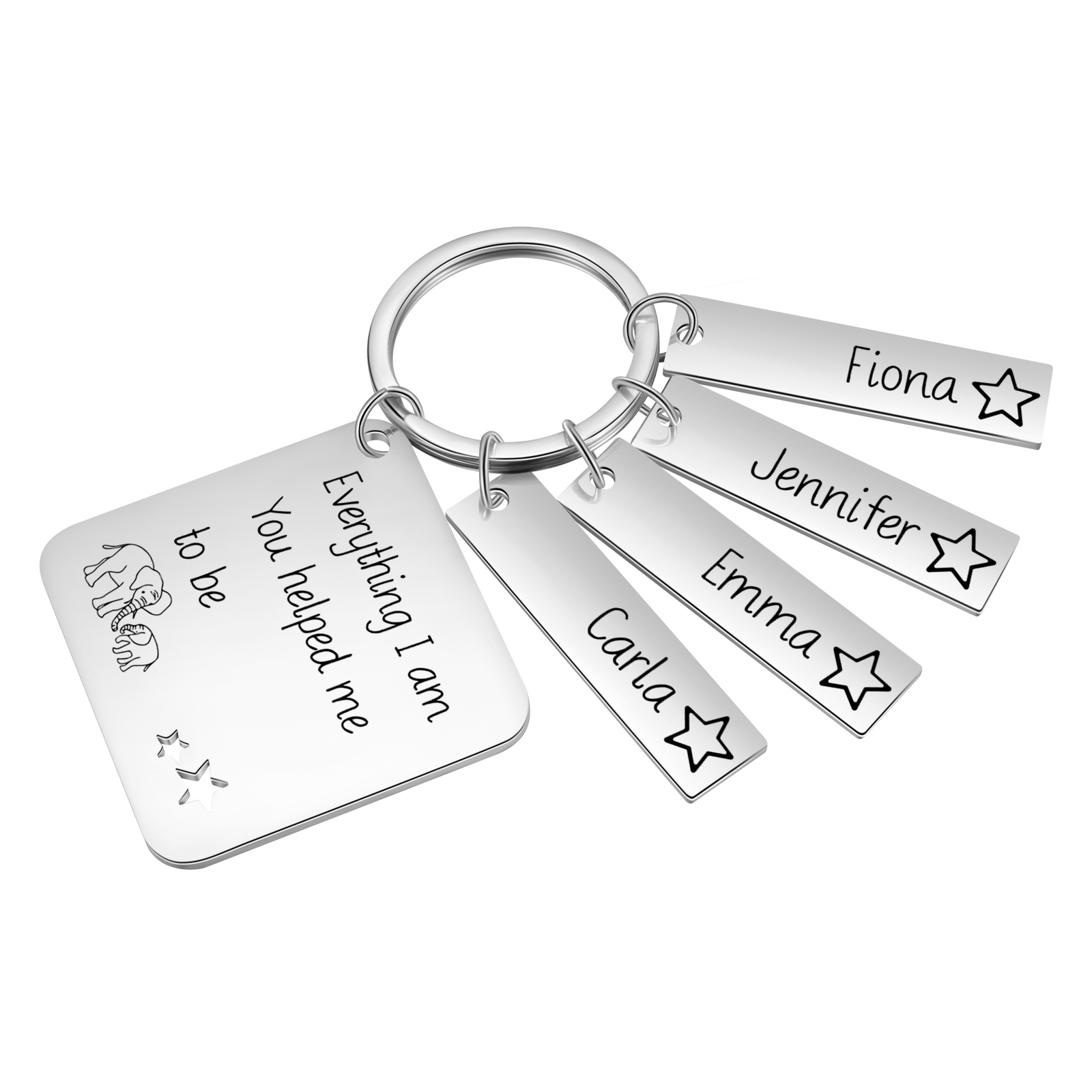 Personalised 4 Names & 1 Text Keychain Elephant Family Keychain Gifts for Father/Mother/Grandma/Grandpa-Jessemade AU