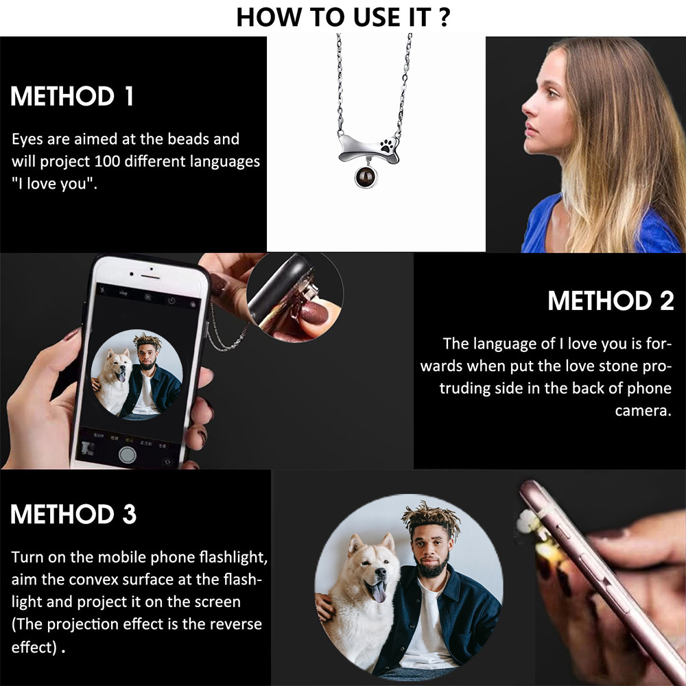 Personalised Dog Bone Projection Necklace Custom Photo Necklace Creative Gift-Jessemade AU