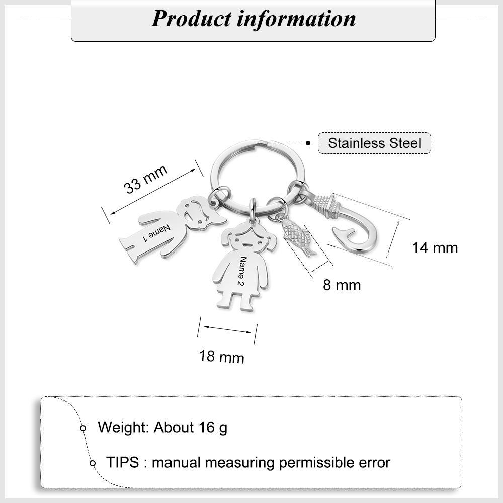 Personalised Kids Charm Keychain Engraved 2 Names Keychain Gifts For Dad-Jessemade AU