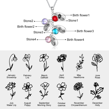 Personalised BirthFlowers Necklace With 4 Birthstones Best Gift For Women-Jessemade AU