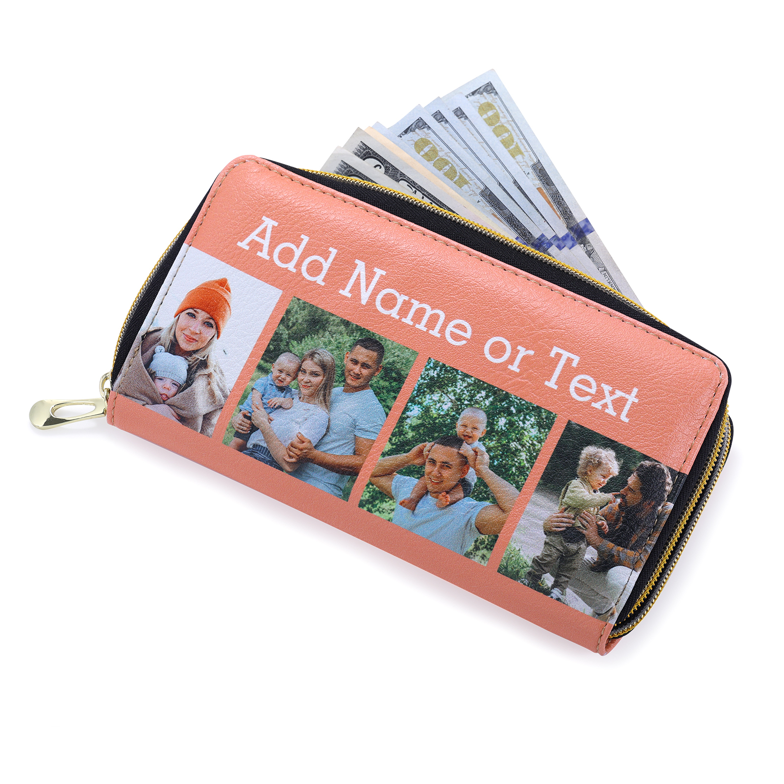 Long Purse Personalised Leather Wallet Engraved 4 Photos Zip Wallet Gifts for Her-Jessemade AU