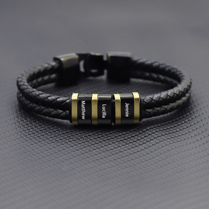 Personalised Braided Leather Bracelet Engraved 3 Names Men's Bracelet Gifts For Him-Jessemade AU