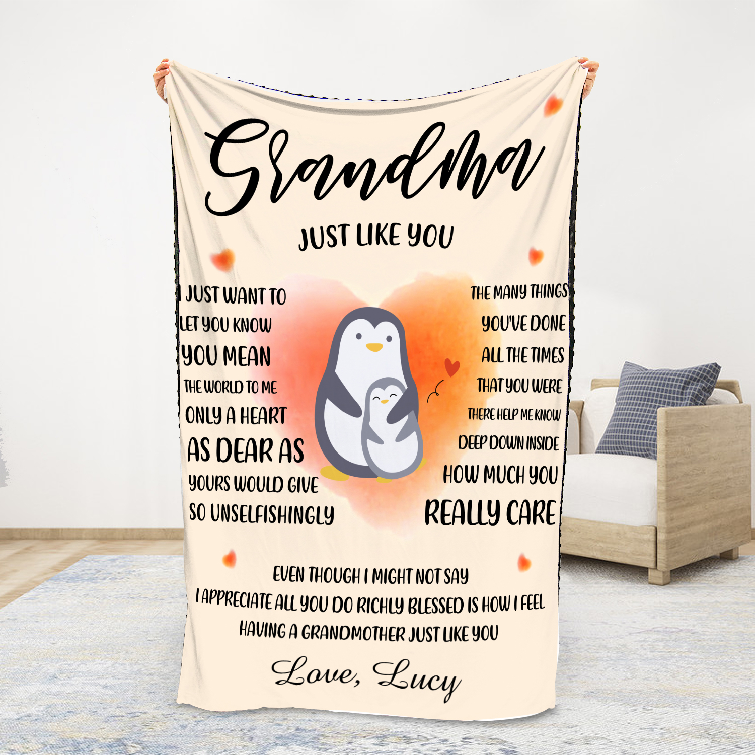 To Grandma Custom Name Penguin Blanket " Haing a Grandmother Just Like You"-Jessemade AU