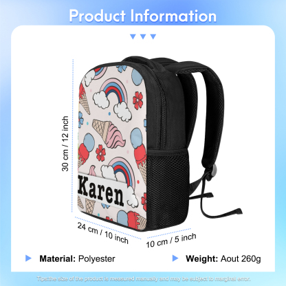 Custom Name Schoolbag Ice Cream Rainbow Backpack Personalised School Bag for Kids-Jessemade AU