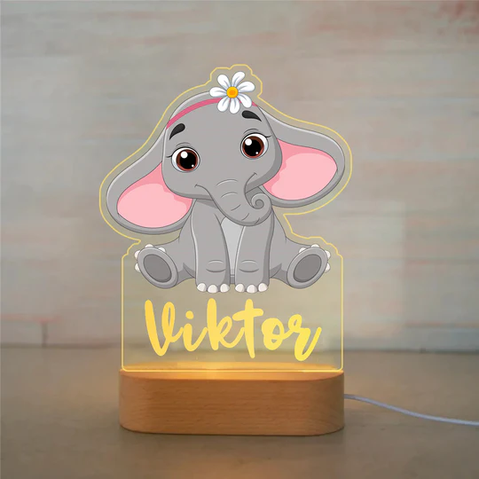Personalised Elephant Night Light Custom Name LED Lamp for Kids-Jessemade AU