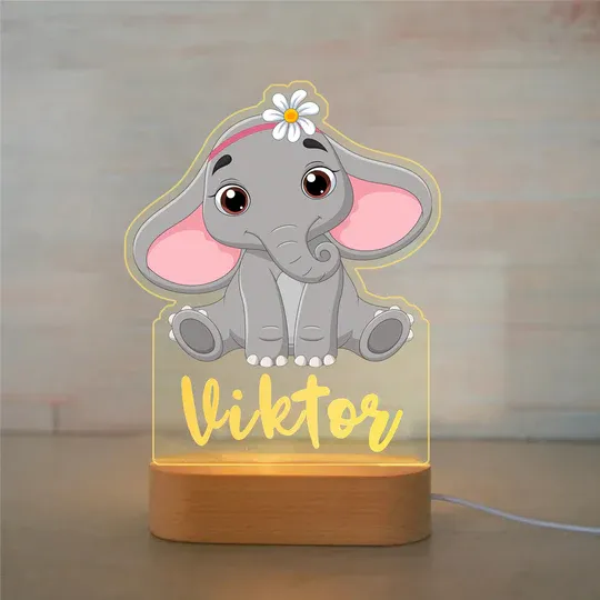 Personalised Elephant Night Light Custom Name LED Lamp for Kids-Jessemade AU