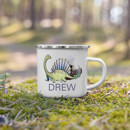 Personalised Enamel Mug Customised Name Dinosaur Cup Camping Mug Birthday Gift for Kids - Spinosaurus-Jessemade AU