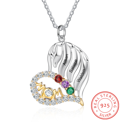 Personalised Heart Necklace With 3 Birthstones Engraved Names Gift For Mother-Jessemade AU