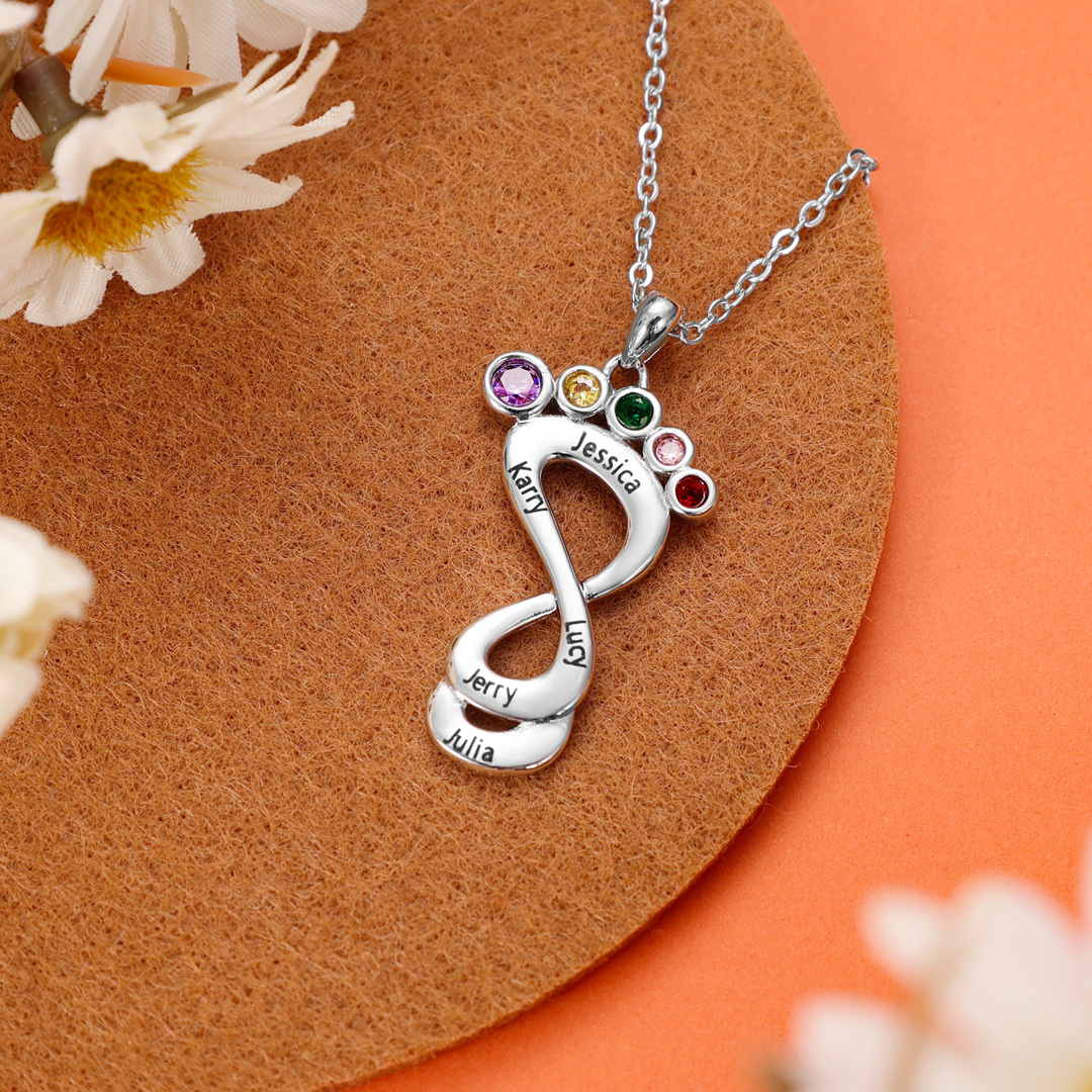 Personalised Baby Foot Necklace With 1 Birthstone Engraved Family Name Gift For Mother-Jessemade AU