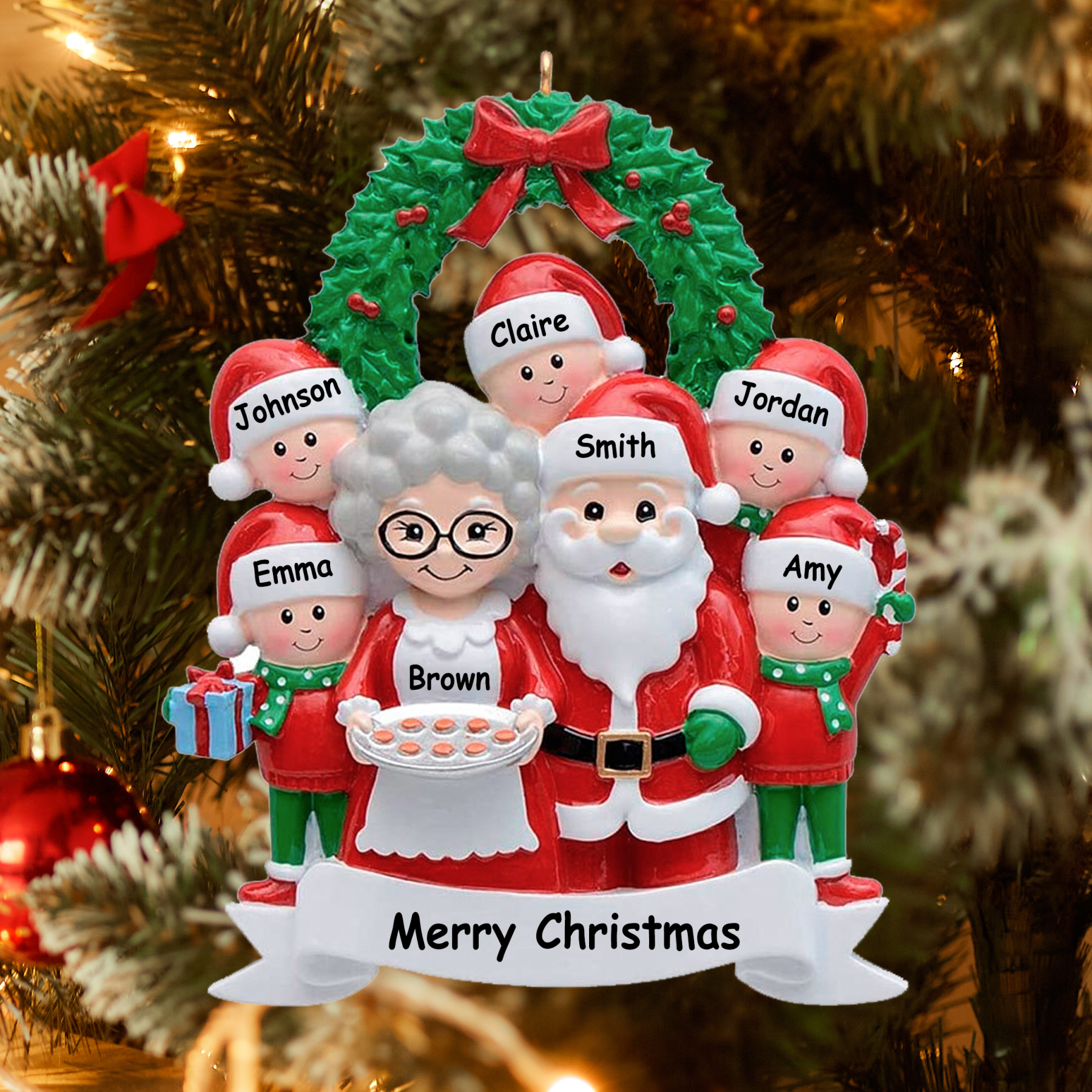 Santa Family Ornament Custom 7 Names Grandparents with Grandkids Ornament-Jessemade AU