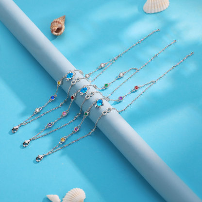 Personalised Women's Bracelet Custom 5 Birthstones Bracelet Sea Turtle Adjustable Bracelet Birthday Gift for Her-Jessemade AU