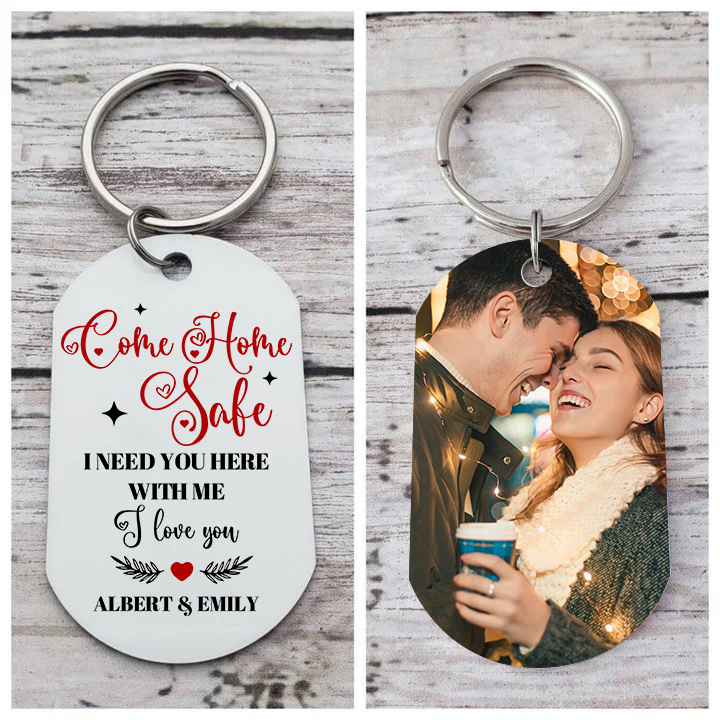 Personalised Couple Photo Keychain Customised 2 Names Keyring Valentine's Day Gifts - Come Home Safe, I Need You Here With Me-Jessemade AU