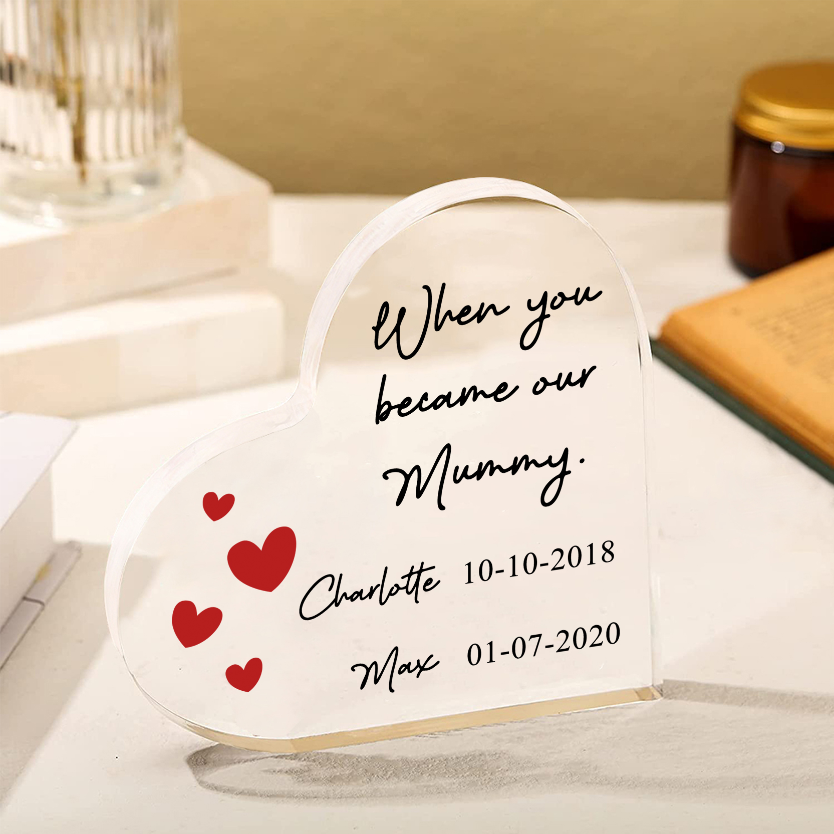 Personalised Name Acrylic Heart Keepsake Custom 2 Texts Ornaments Gifts - When You Became Our Mummy-Jessemade AU