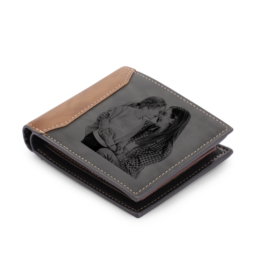 Personalised Leather Wallet Engraved Photo Short Purse Gifts For Men