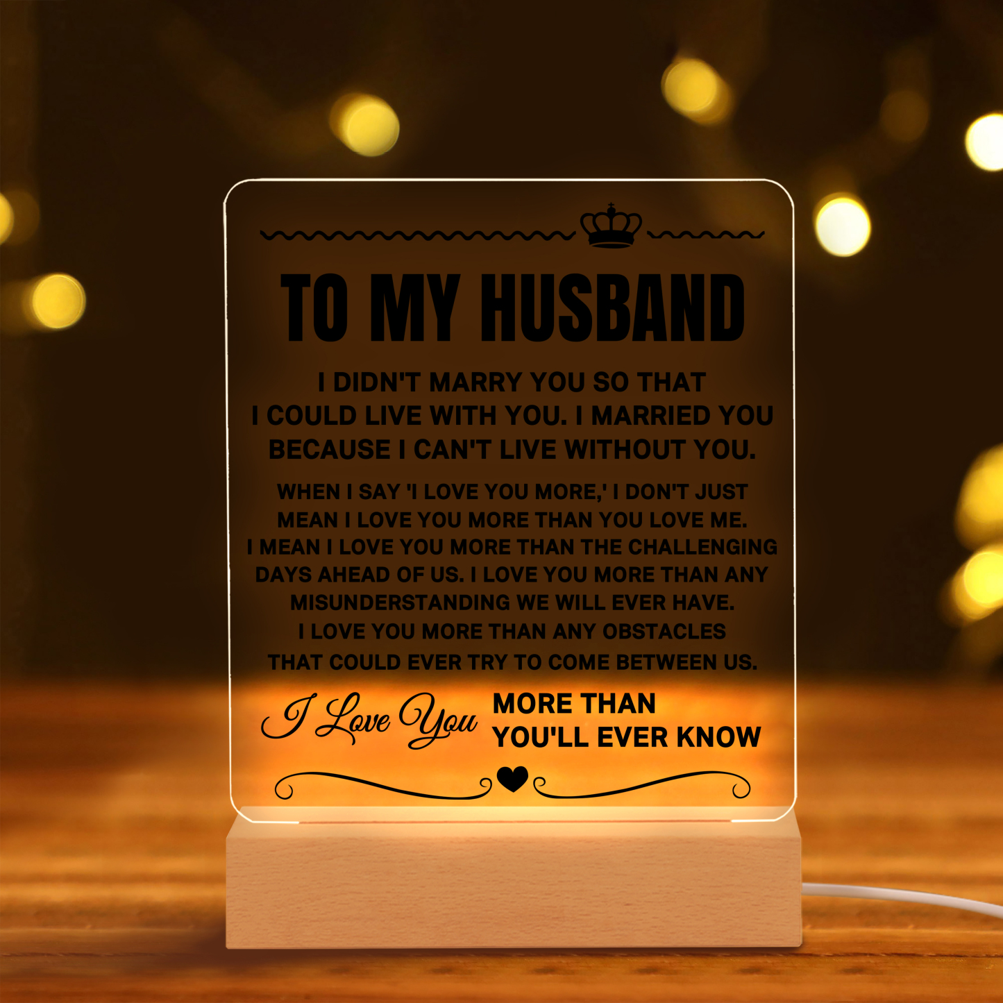 To My Husband Night Light, "I Love You More Than You'll Ever Know" LED Lamp Romantic Gifts for Him-Jessemade AU