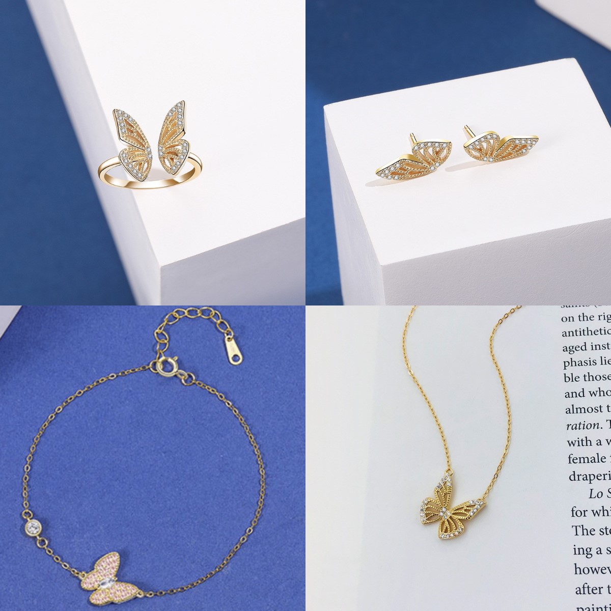 Personalised Wedding Jewelry Set Butterfly Necklace Bracelet Earrings Rings For Best Friends For Mom-Jessemade AU