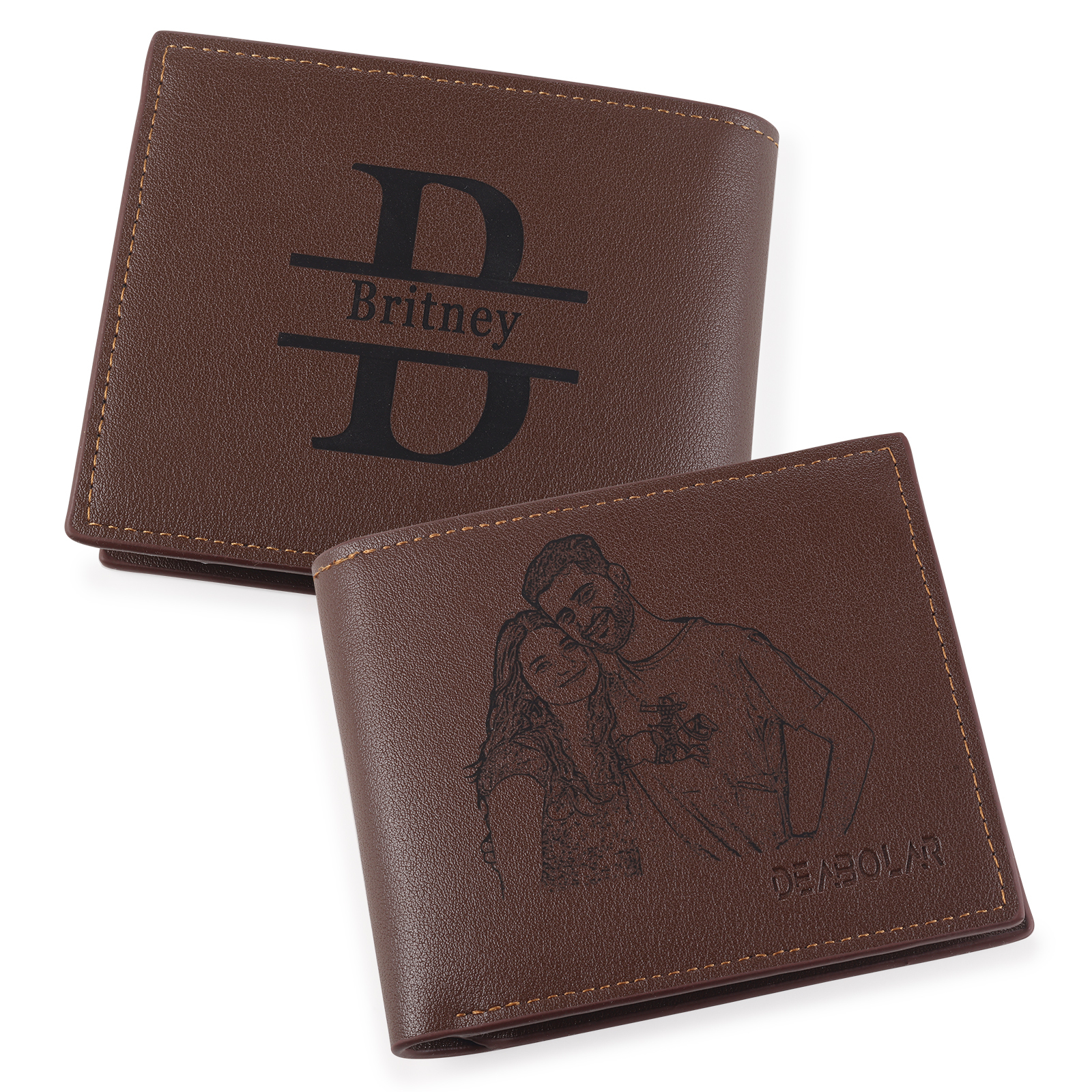 Personalised Mens Wallet Custom Photo & Name & Letter Billfold Wallet Gift for Grandpa