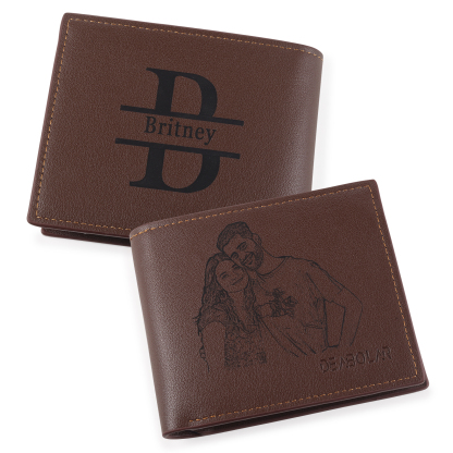 Personalised Mens Wallet Custom Photo & Name & Letter Billfold Wallet Gift for Grandpa