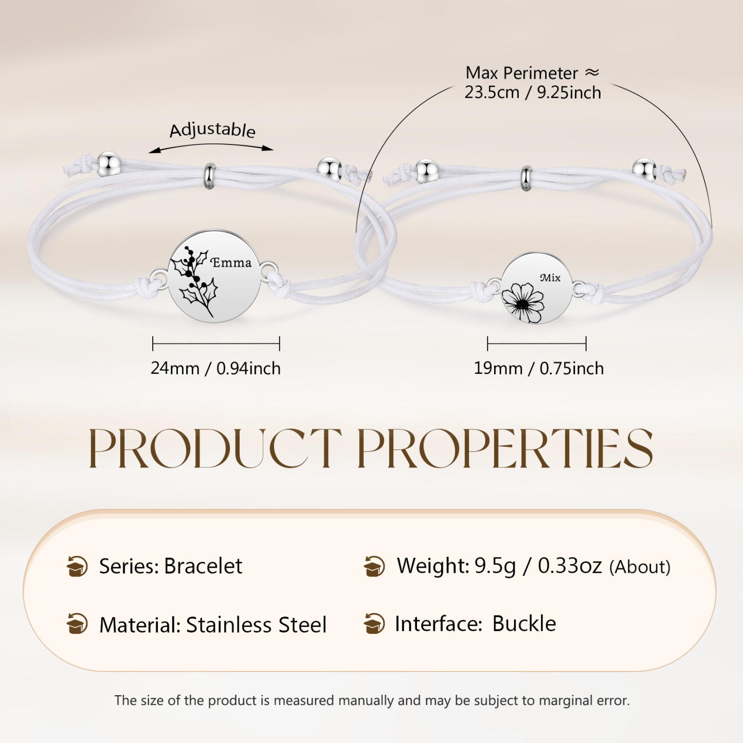 2 Pcs Bracelet Set Personalised Names & Birth Flowers Adjustable Bracelets with Message Card Back to School Gifts for Daughters-Jessemade AU