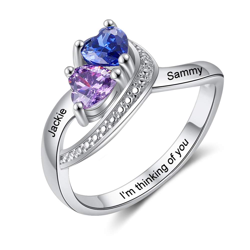 Family Ring Promise Ring Personalised 2 Birthstones Ring With Names Gifts for Her-Jessemade AU