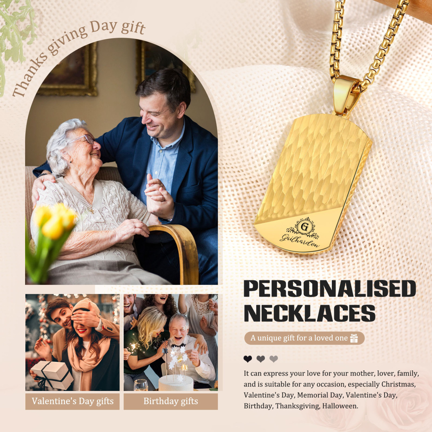 Personalised Men's Necklace Engraved Name & Letter & Text Dog Tag Necklace Stainless Steel Gift for Him-Jessemade AU