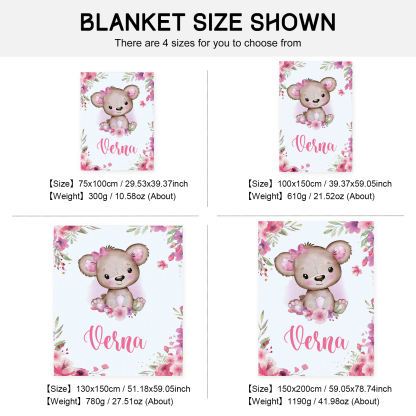 Personalised Pink Bear Blanket Custom Name Cute Cartoon Blanket-Jessemade AU