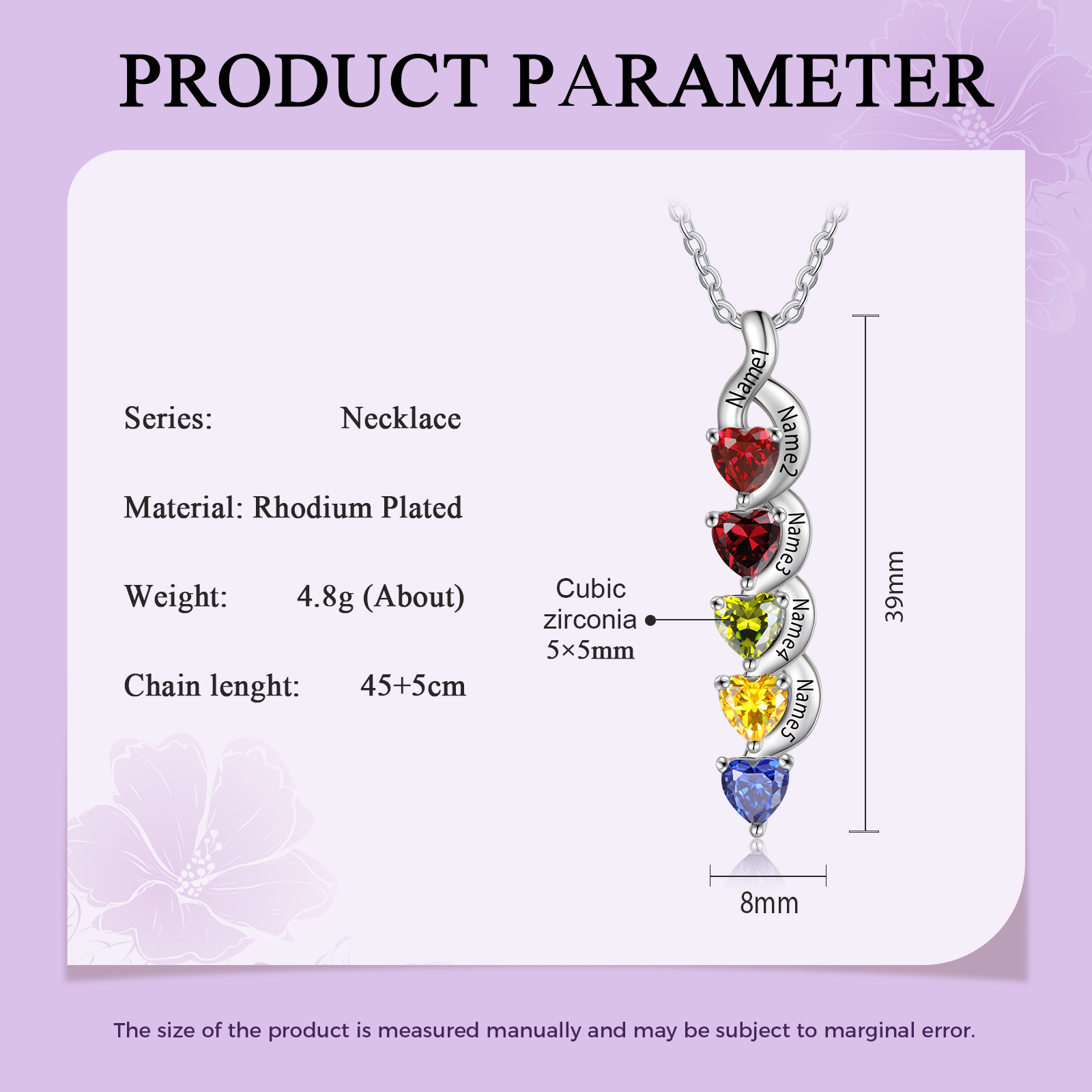 5 Names - Personalised Pendant Necklace Customised Names & Birthstones Necklace Birthday Gift for Women Girls-Jessemade AU