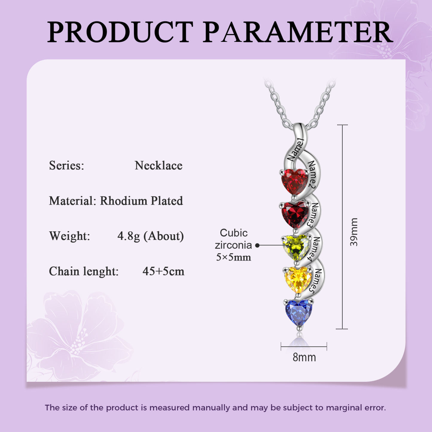 5 Names - Personalised Pendant Necklace Customised Names & Birthstones Necklace Birthday Gift for Women Girls-Jessemade AU