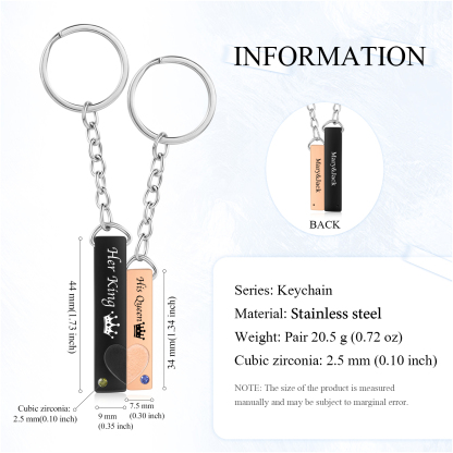 2 PCS Couple Keychain Set Customised with Texts & Birthstones Keychain Crown Gift for Couples-Jessemade AU